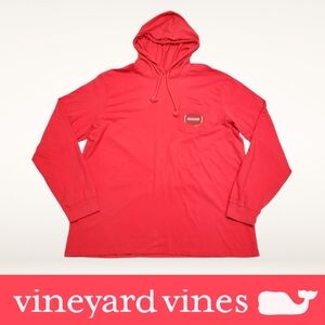 Vineyard Vines Men's Hooded Longsleeve Pocket Tee Red Football Print Size XL